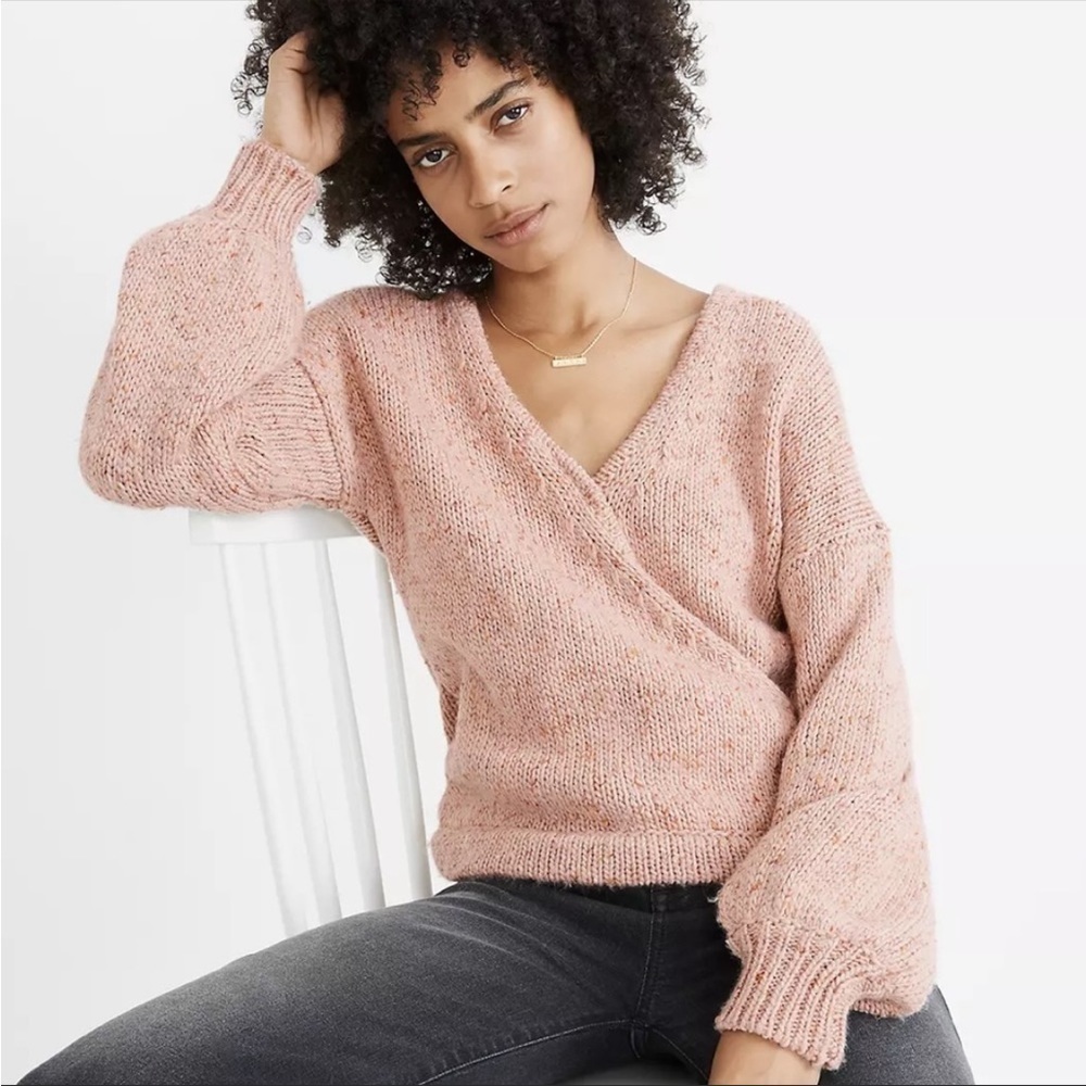 Madewell Wrap Front Chunky Knit Pullover Sweater